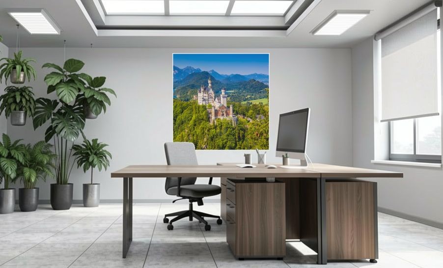 Artikelbild Akustikbild - Schloss Neuschwanstein – Basotect® Schallabsorber im weißen Aluminiumrahmen 1530x1530x55mm