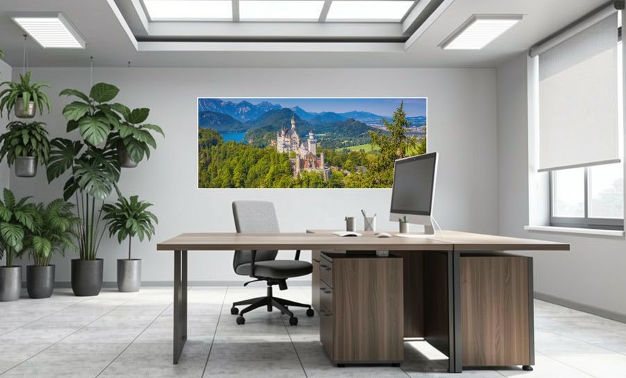 Artikelbild Akustikbild - Schloss Neuschwanstein – Basotect® Schallabsorber im weißen Aluminiumrahmen 2530x1030x55mm