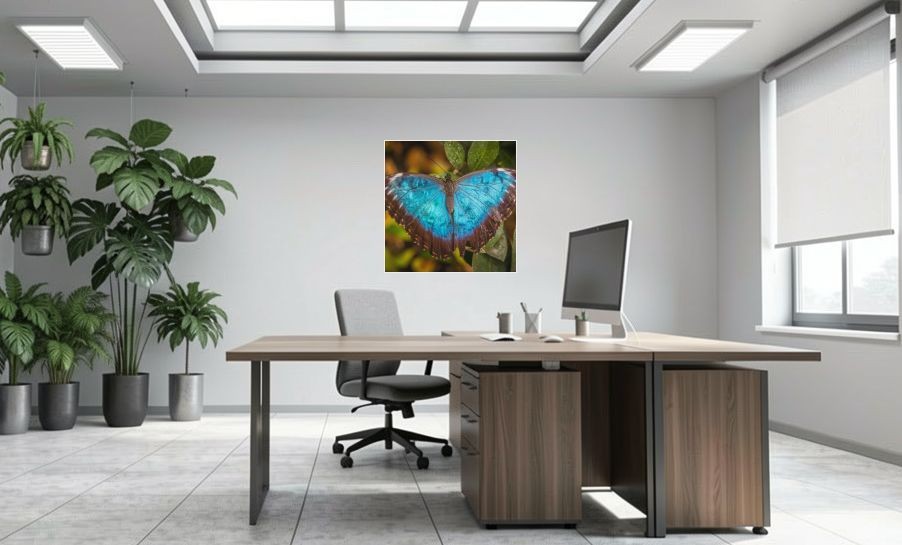 Artikelbild Akustikbild - Schmetterling-Die lautlosen Gaukler der Lüfte! – Basotect® Schallabsorber im weissen Aluminiumrahmen 1030x1030x55mm
