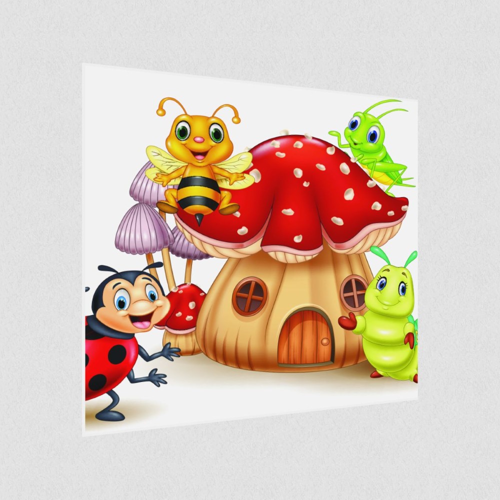 Artikelbild Akustikbild - Comic Insektenwelt – Basotect® Schallabsorber im weißen Aluminiumrahmen 530x530x55mm