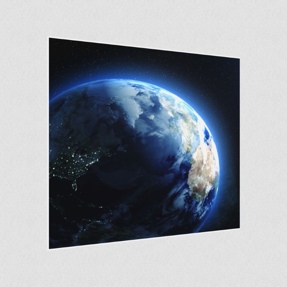 Artikelbild Akustikbild - Planet Erde – Basotect® Schallabsorber im weißen Aluminiumrahmen 530x530x55mm