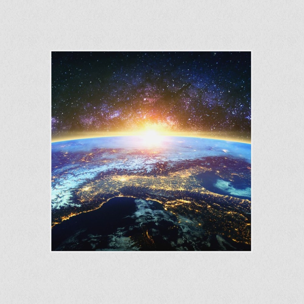 Artikelbild Akustikbild - Sunrising Earth – Basotect® Schallabsorber im weißen Aluminiumrahmen 530x530x55mm
