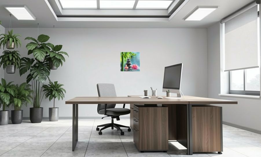 Artikelbild Akustikbild - Zen - Buddhismus – Basotect® Schallabsorber im weißen Aluminiumrahmen 530x530x55mm