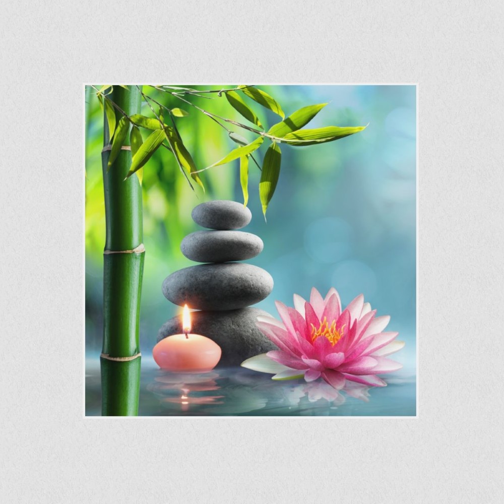 Artikelbild Akustikbild - Zen - Buddhismus – Basotect® Schallabsorber im weißen Aluminiumrahmen 530x530x55mm