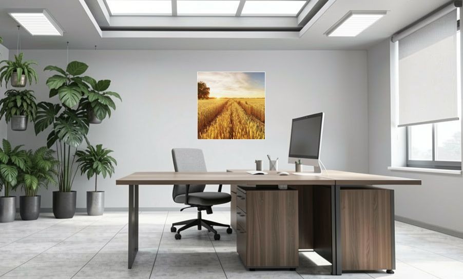 Artikelbild Akustikbild - Feldweg ins Getreidegold – Basotect® Schallabsorber im weissen Aluminiumrahmen 1030x1030x55mm