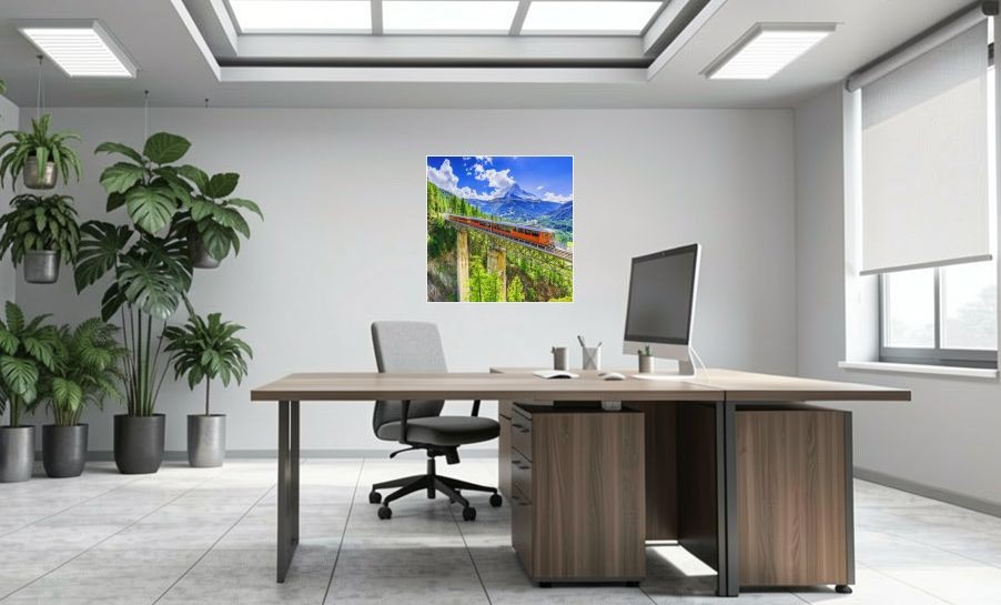 Artikelbild Akustikbild - Berg Panorama – Basotect® Schallabsorber im weissen Aluminiumrahmen 1030x1030x55mm