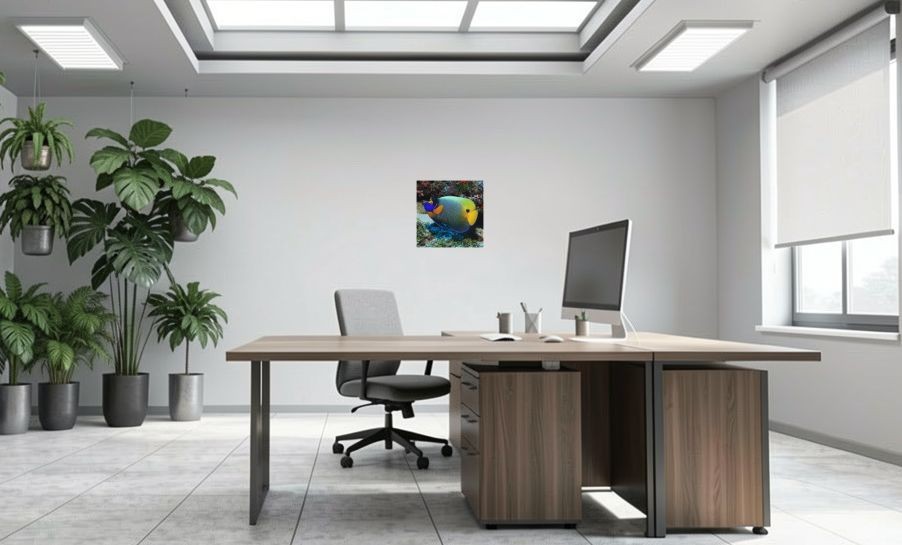 Artikelbild Akustikbild - Ein Fisch – Basotect® Schallabsorber im weißen Aluminiumrahmen 530x530x55mm