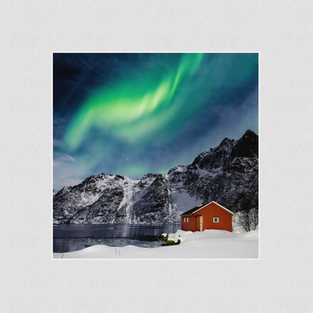 Artikelbild Akustikbild - Polarlichter - ein Naturspektakel – Basotect® Schallabsorber im weißen Aluminiumrahmen 530x530x55mm