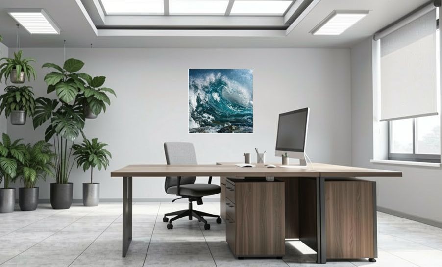 Artikelbild Akustikbild - Wellenmeer – Basotect® Schallabsorber im weissen Aluminiumrahmen 1030x1030x55mm