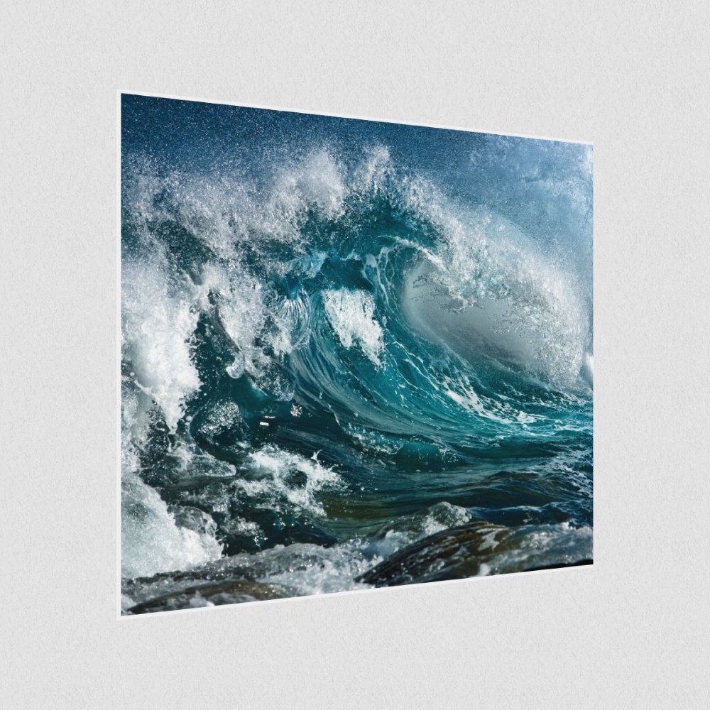 Artikelbild Akustikbild - Wellenmeer – Basotect® Schallabsorber im weißen Aluminiumrahmen 530x530x55mm