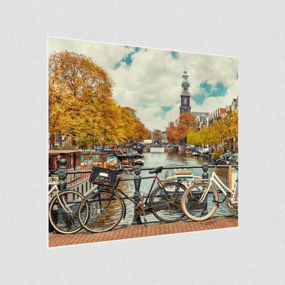 Artikelbild Akustikbild - Amsterdamer Kanalbrücke: Ein malerischer Blick auf die Stadt – Basotect® Schallabsorber im weißen Aluminiumrahmen 530x530x55mm