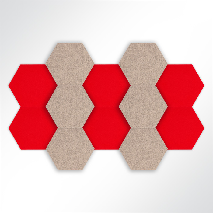 QP Schallabsorber Basotect Hexagon-Set 12-teilig  580mm Braun, Rot