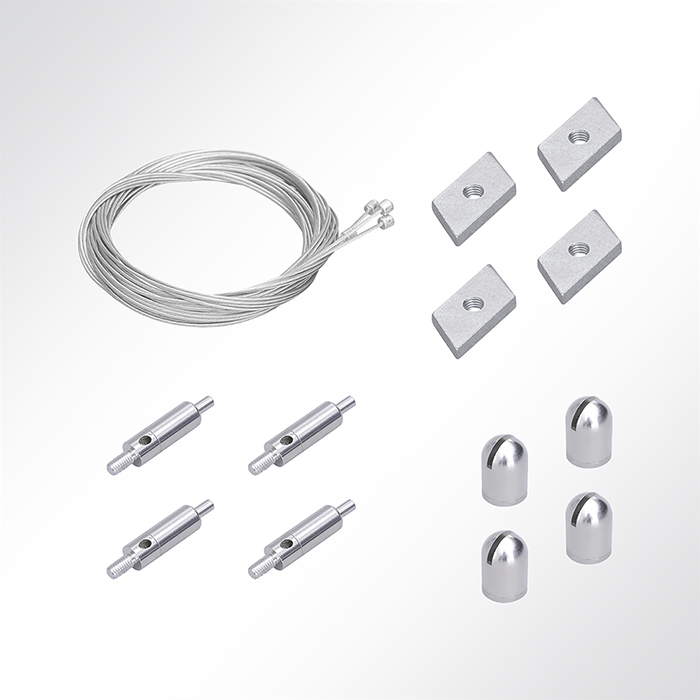 QP Abhngeset 4-fach fr Akustikelemente mit Nutenstein M5 Drahtseil 1mm 2m