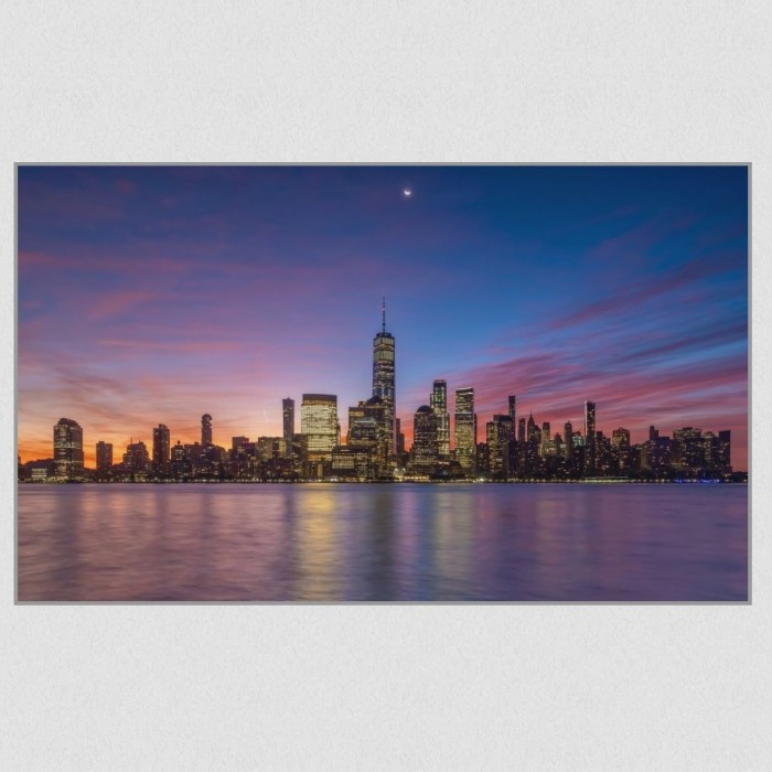 Artikelbild Akustikbild - New York City: Die beeindruckende Skyline und der Hudson River – Basotect® Schallabsorber im eloxierten Aluminiumrahmen 2530x1530x55mm
