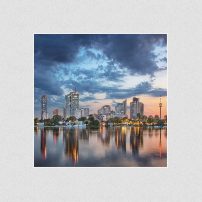 Akustikbild Basotect® Schallabsorber - Skyline Abenddämmerung in vielen Größen