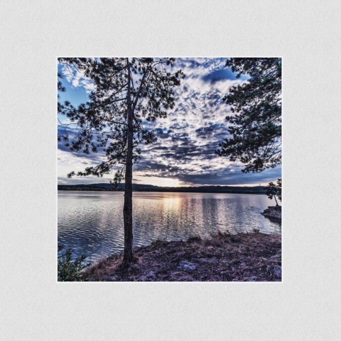 Akustikbild Basotect® Schallabsorber - Die Sonne reflektiert in den See in vielen Größen