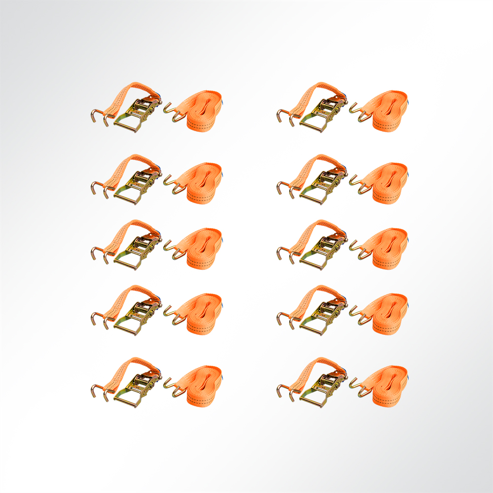 Artikelbild 10er Set 2tlg. Spanngurt Zurrgurt mit Ratsche 2000kg 2t 6,10m 35mm Klauenhaken orange