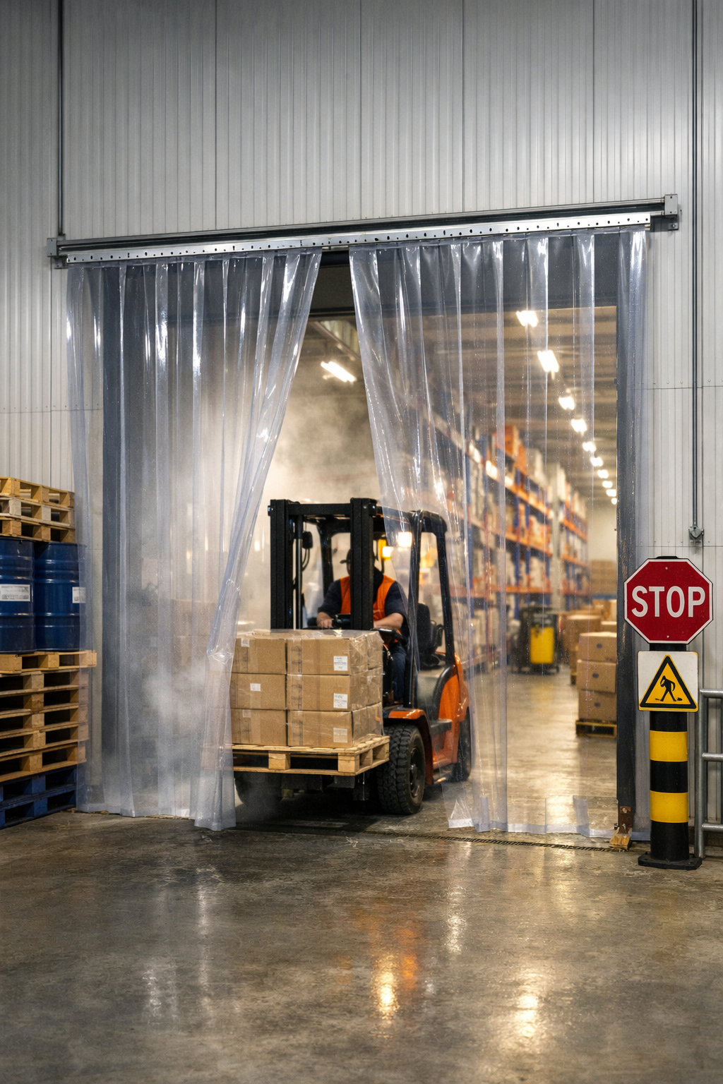 Lamellenvorhang / Streifenvorhang im Einsatz – industrieller Durchgangsschutz